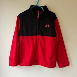 🌼 5/$25 Under Armour Kids Red Black Full Zip Sweater Size 4 FLAWED Play Daycare